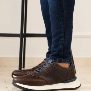 TENIS EN CUERO PARA HOMBRE COLOR MARRON X AZUL REF: D 16 AMSTERDAM