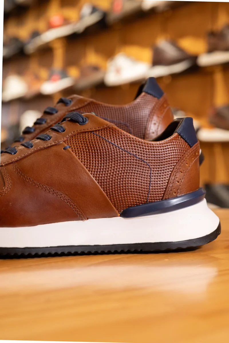 TENIS EN CUERO PARA HOMBRE COLOR MIEL CON AZUL REF: LISBOA D 15 - Imagen 7