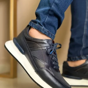 TENIS PARA HOMBRE EN CUERO COLOR AZUL X MALLA | REF: PALERMO 6414