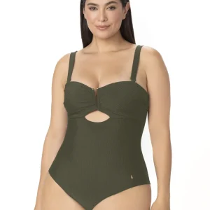ENTERO STRAPLESS CON POWERNET Y COPA FIJA EN TELA RIB VERDE 1388