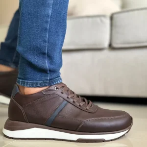 TENIS PARA HOMBRE EN CUERO COÑAC X AZUL REF: MANCHESTER 60-0